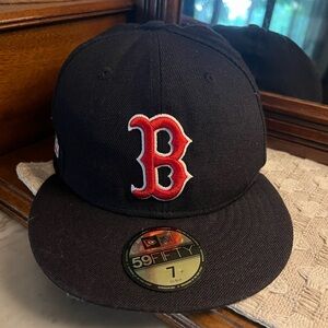 NEW ERA 59FIFTY Boston‎ Red Sox MLB Embroidered Fitted Hat Navy Men's Size 7 GUC